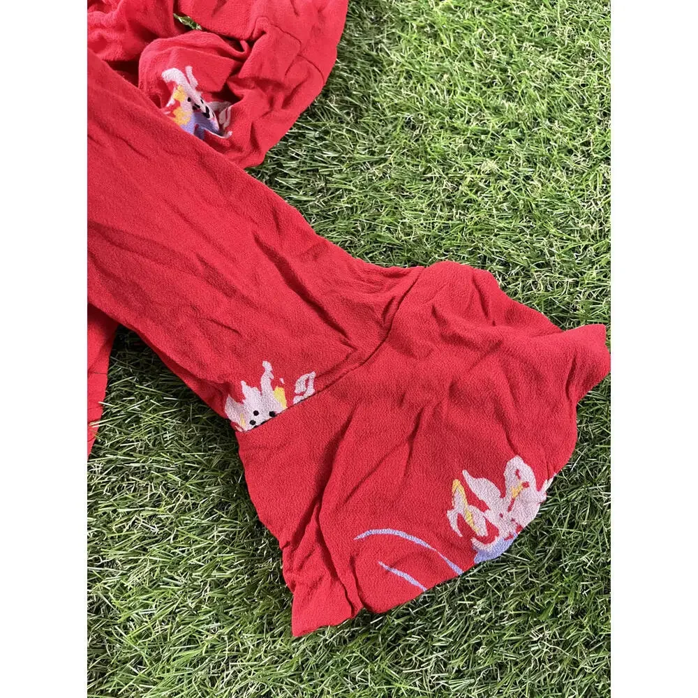 Free People‎ Red Floral Wrap Dress Size Small Bell 3/4 sleeve Mini